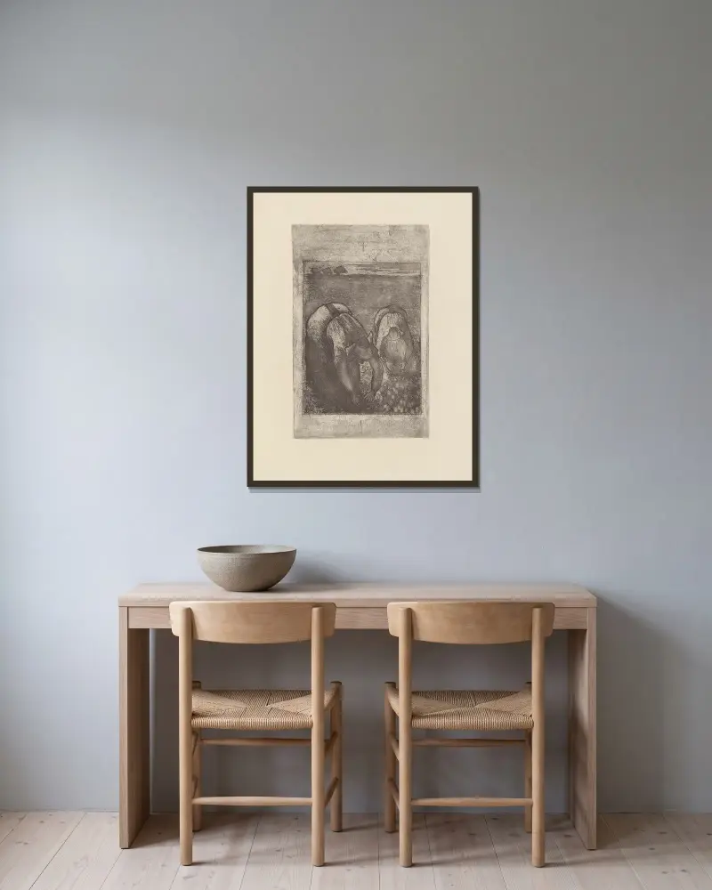 Bondkvinnor i en bönåker av Camille Pissarro inramad på en vägg