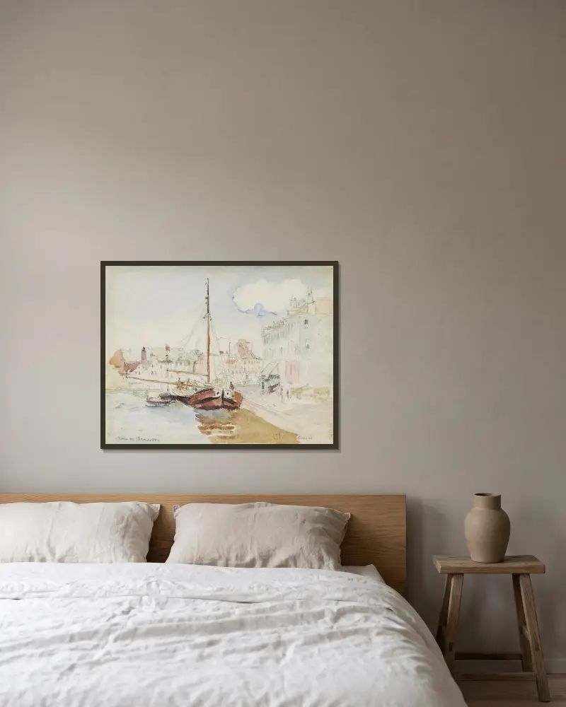 Der Hafen von Brüssel von Camille Pissarro gerahmt an einer Wand