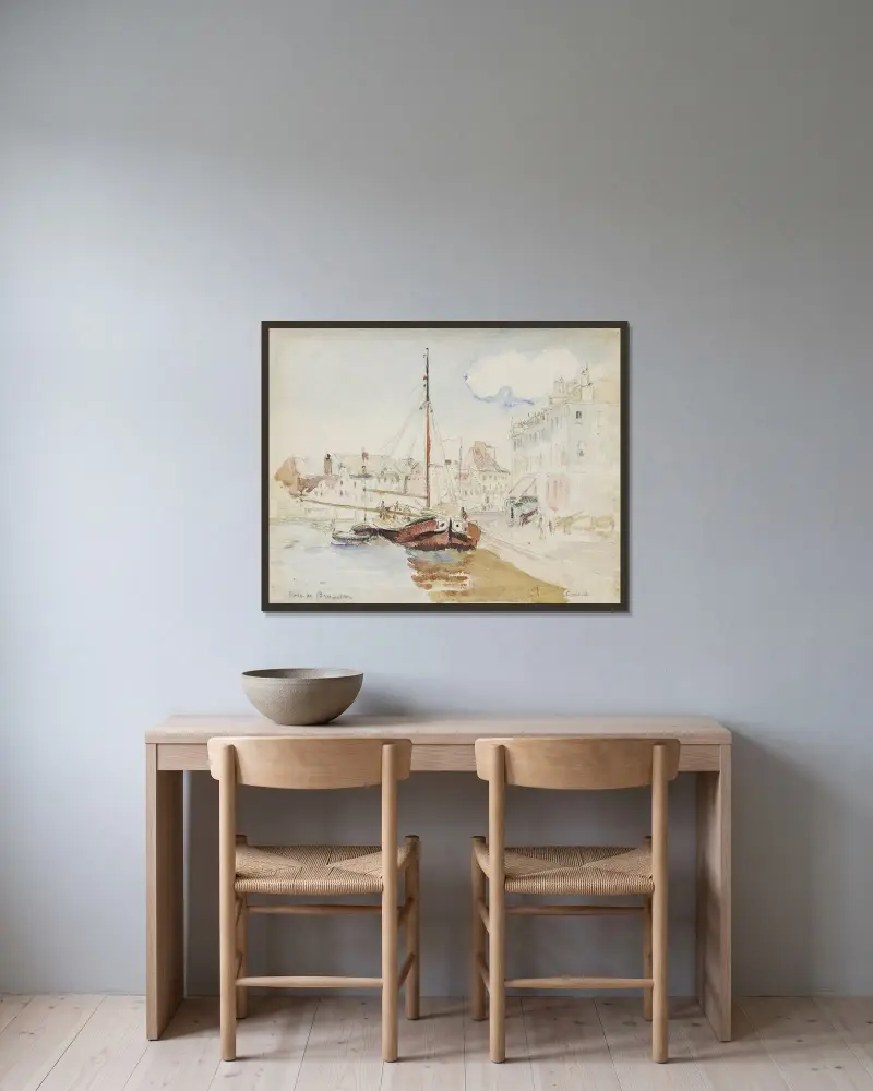 Der Hafen von Brüssel von Camille Pissarro gerahmt an einer Wand