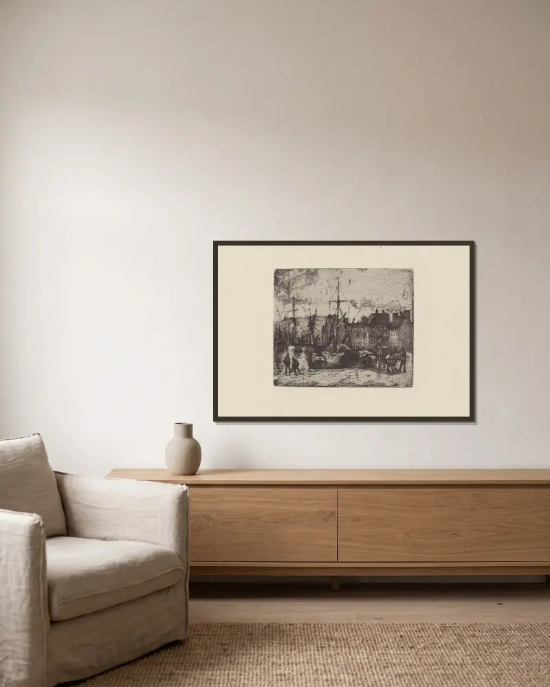 Port de Rouen av Camille Pissarro inramad på en vägg
