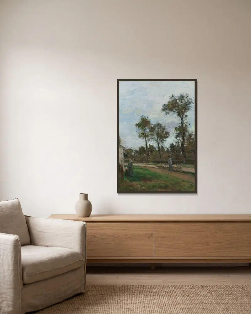 Vägen till Louveciennes av Camille Pissarro inramad på en vägg