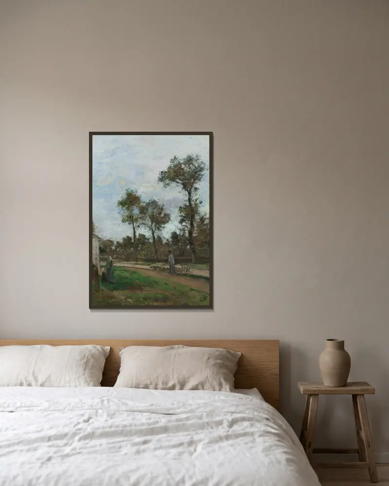 Vägen till Louveciennes av Camille Pissarro inramad på en vägg