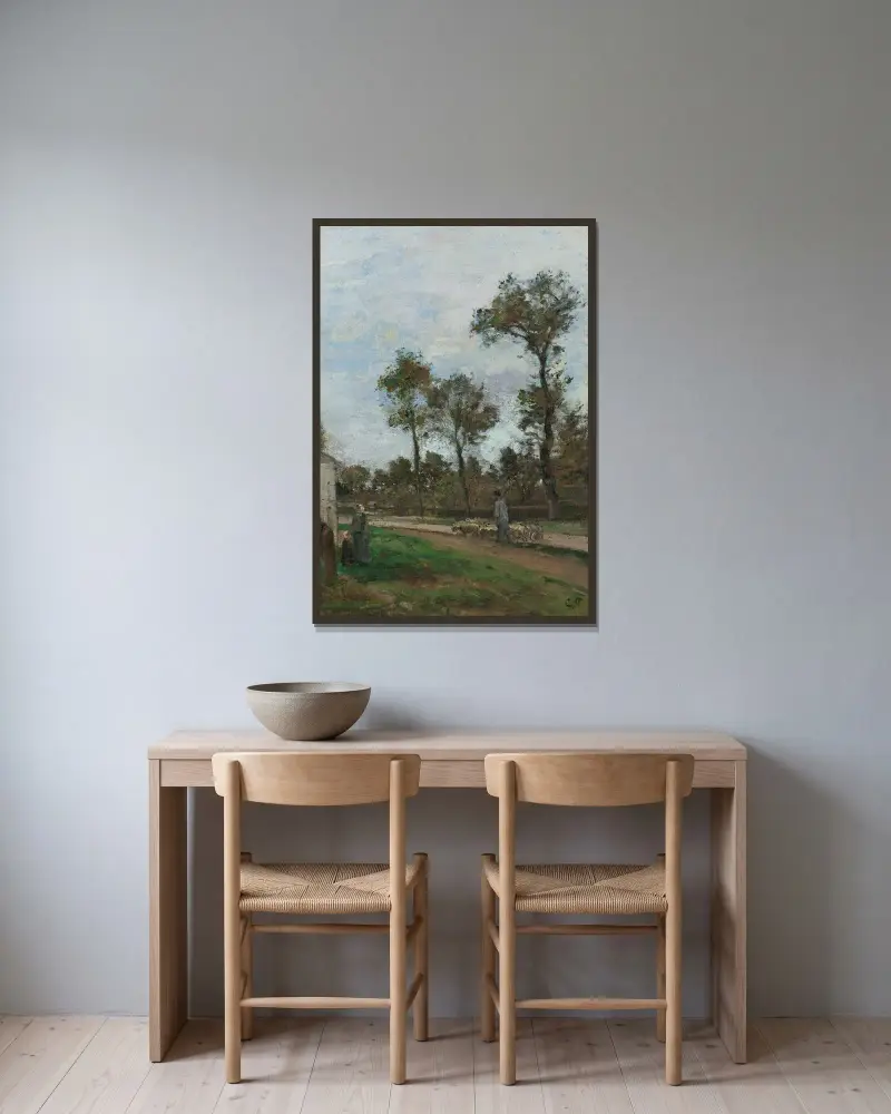 Vägen till Louveciennes av Camille Pissarro inramad på en vägg