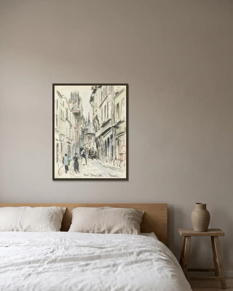 Rue Damiette i Rouen av Camille Pissarro inramad på en vägg