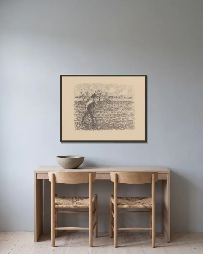 Semeur av Camille Pissarro inramad på en vägg