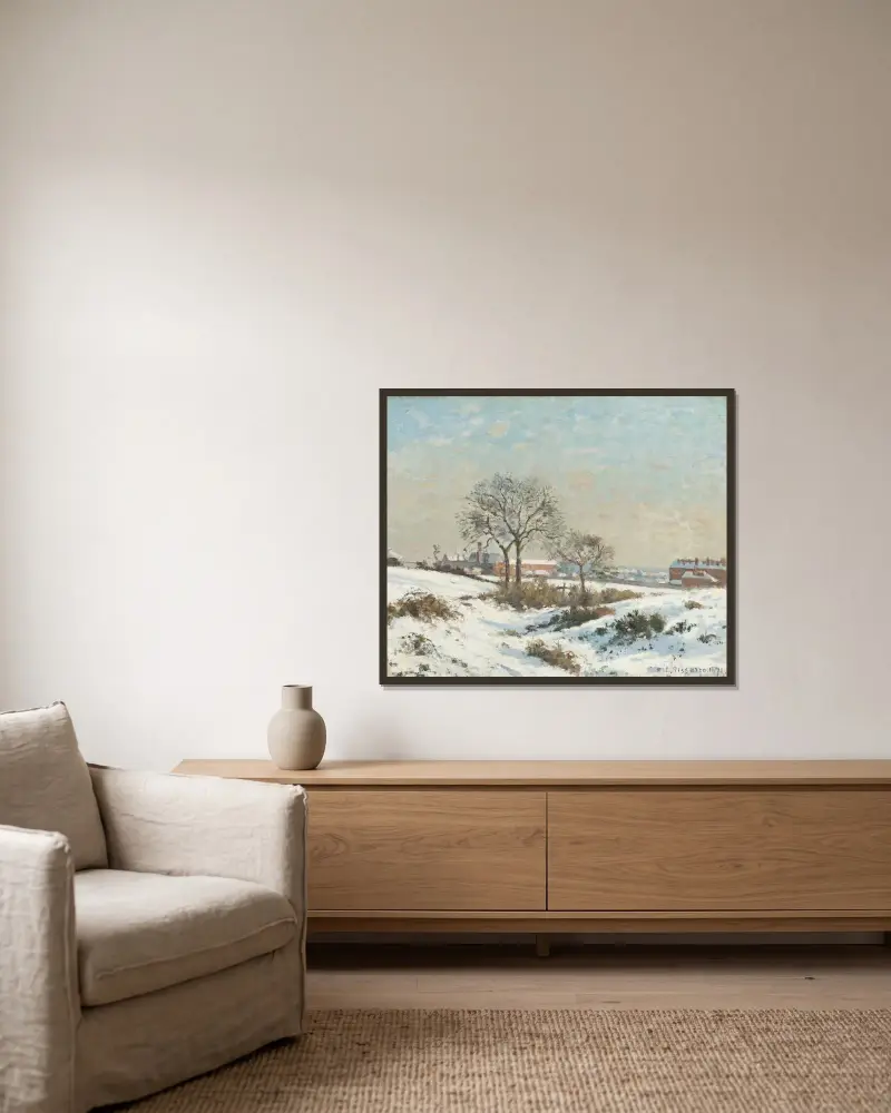 Snölandskap vid South Norwood av Camille Pissarro inramad på en vägg