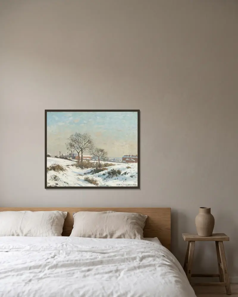 Snölandskap vid South Norwood av Camille Pissarro inramad på en vägg