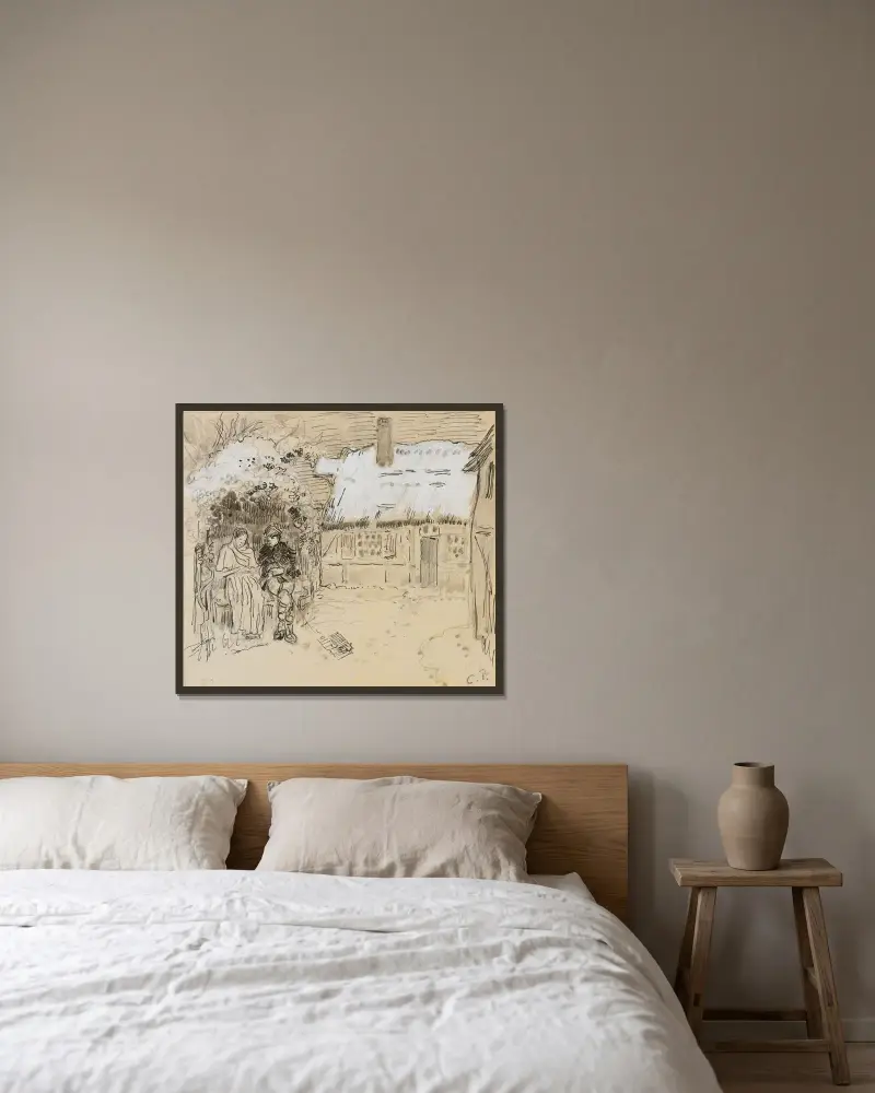 Sous La Tonnelle (Study For Daphnis And Chloë) av Camille Pissarro inramad på en vägg