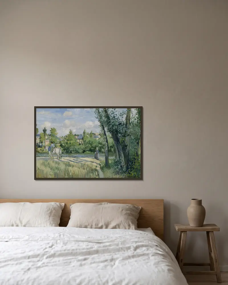 Sonnenlicht auf der Straße, Pontoise von Camille Pissarro gerahmt an einer Wand