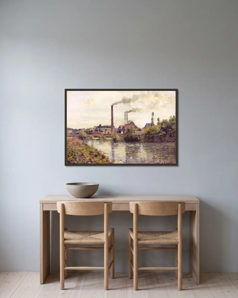 Fabriken vid Pontoise av Camille Pissarro inramad på en vägg