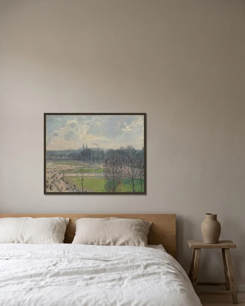 Tuileriernas trädgård en vintereftermiddag av Camille Pissarro inramad på en vägg