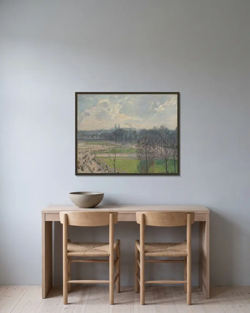 Tuileriernas trädgård en vintereftermiddag av Camille Pissarro inramad på en vägg