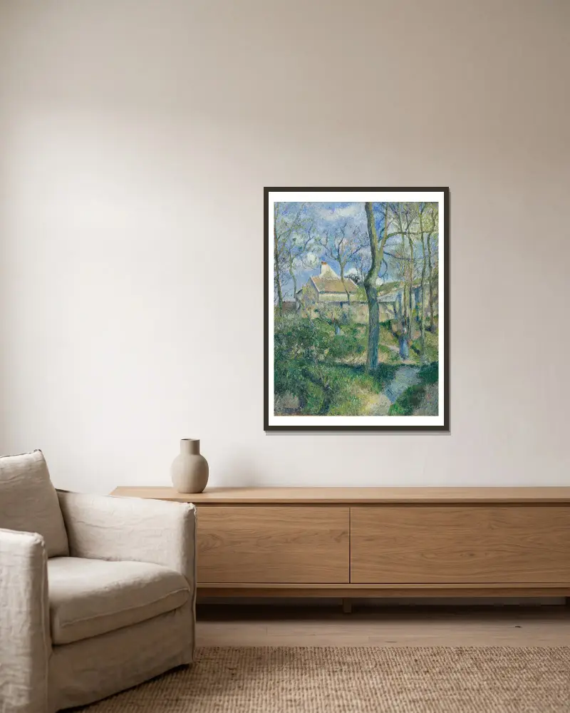 Der Weg nach Les Pouilleux, Pontoise von Camille Pissarro gerahmt an einer Wand