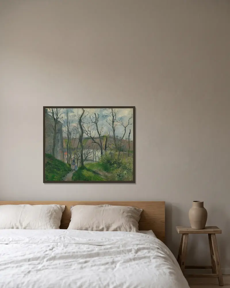 Det 'kungliga palatset' vid Hermitage, Pontoise av Camille Pissarro inramad på en vägg