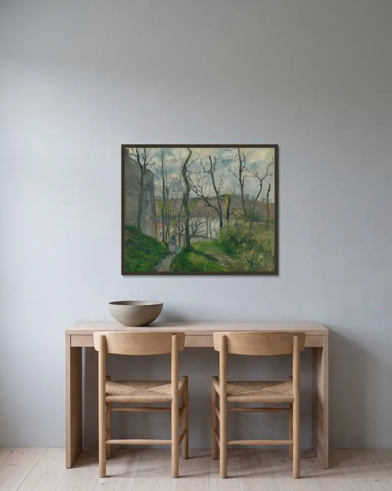 Det 'kungliga palatset' vid Hermitage, Pontoise av Camille Pissarro inramad på en vägg