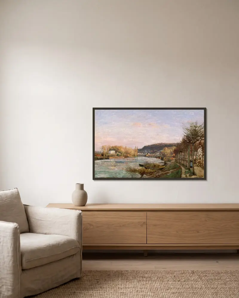 Seinen vid Bougival av Camille Pissarro inramad på en vägg