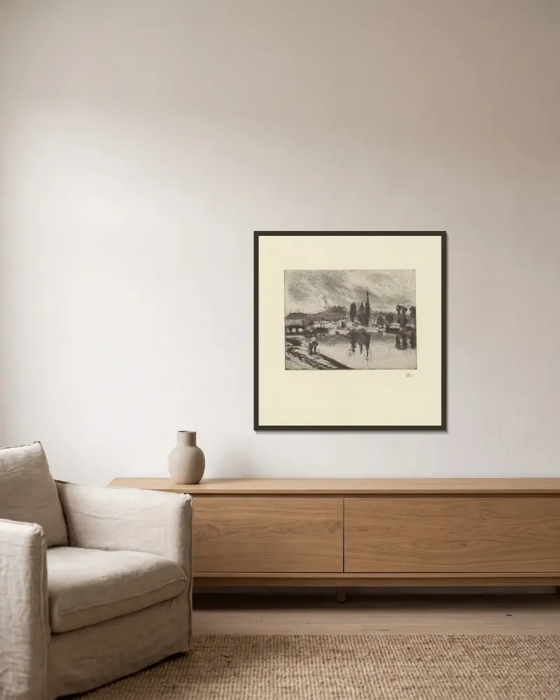 Blick auf Rouen, Cours-la-Reine – Nr. 1 von Camille Pissarro gerahmt an einer Wand