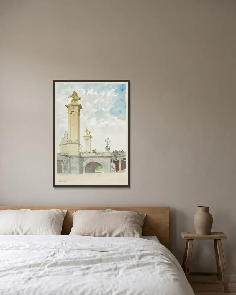 Pont Alexandre III. Blick vom Kai von Camille Piton gerahmt an einer Wand
