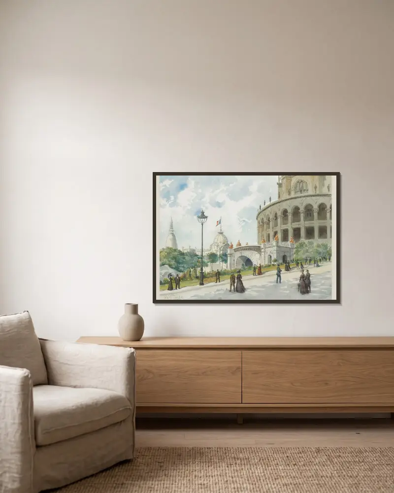 Trocadéro. Pavillon des Colonies av Camille Piton inramad på en vägg