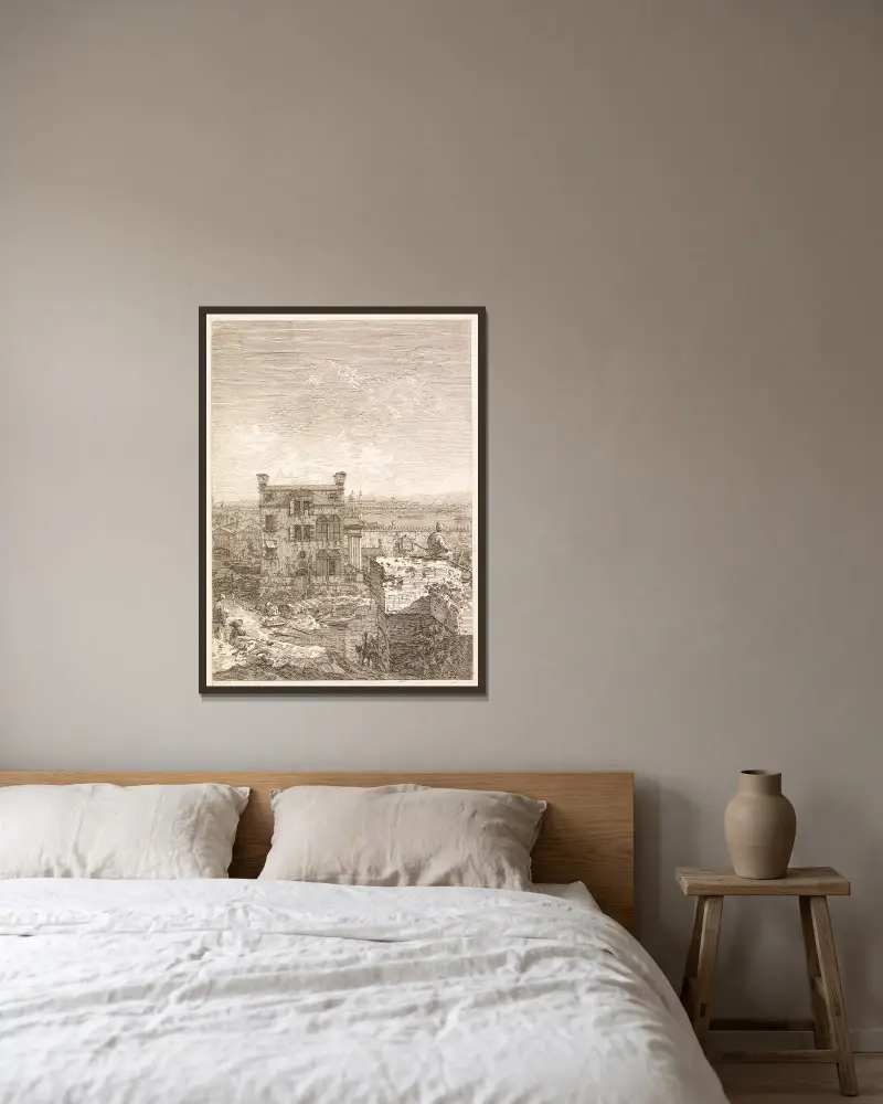 Ein Haus, umgeben von sechs Säulen von Canaletto gerahmt an einer Wand