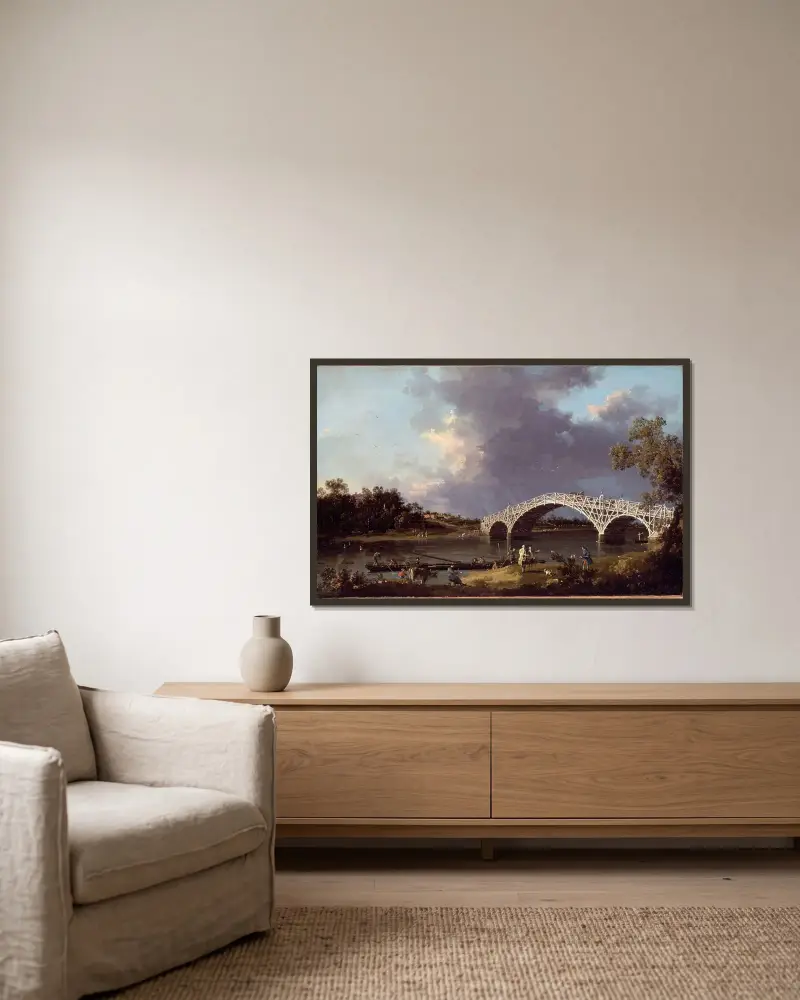 Utsikt över Walton Bridge av Canaletto inramad på en vägg