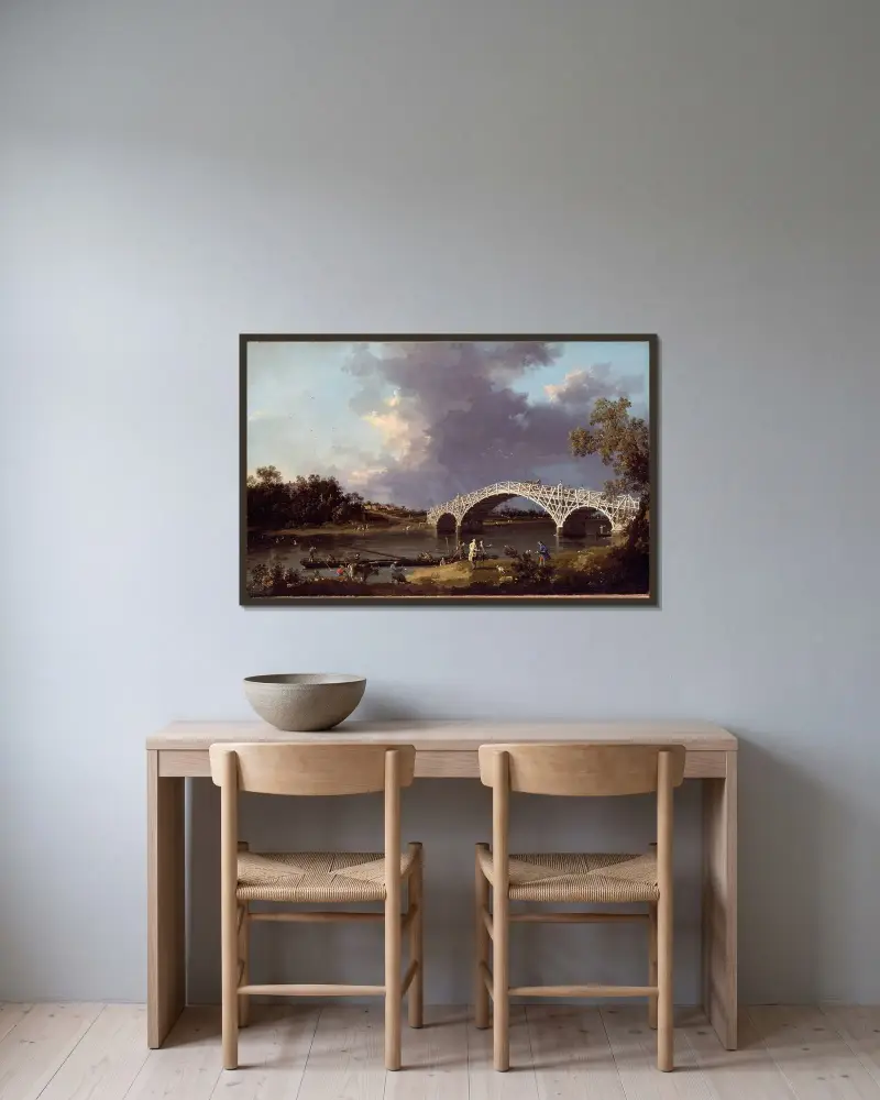 Utsikt över Walton Bridge av Canaletto inramad på en vägg