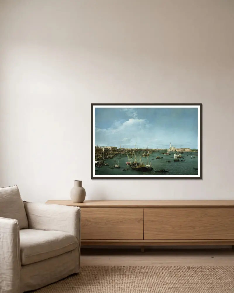 Bacino di San Marco, Venedig av Canaletto inramad på en vägg
