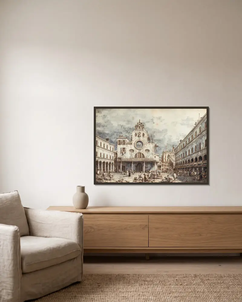 Campo San Giacomo di Rialto, Venedig av Canaletto inramad på en vägg