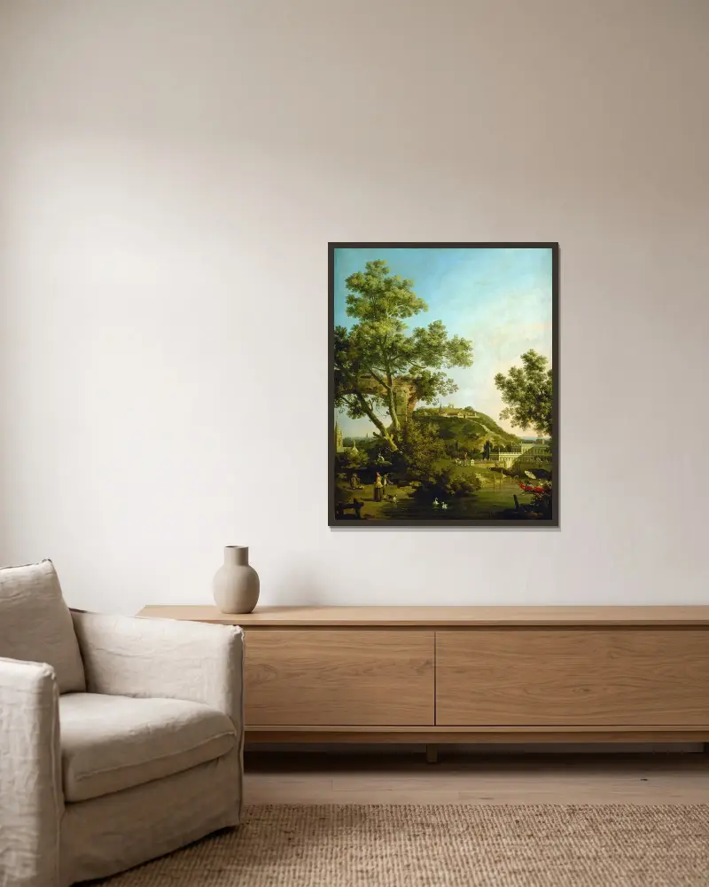 Englische Landschaftskaprice mit Palast von Canaletto gerahmt an einer Wand