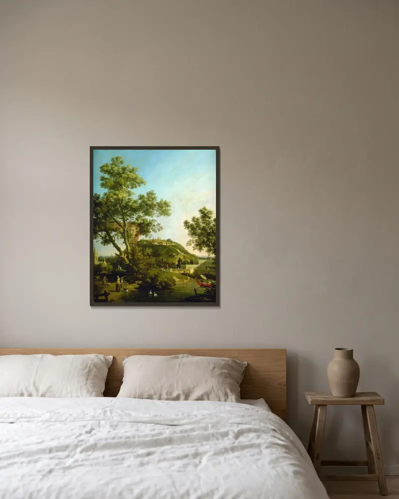 Englische Landschaftskaprice mit Palast von Canaletto gerahmt an einer Wand
