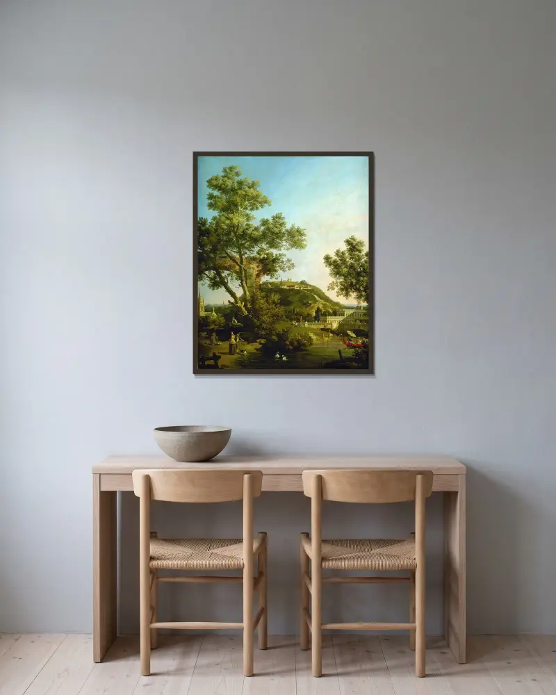 Englische Landschaftskaprice mit Palast von Canaletto gerahmt an einer Wand