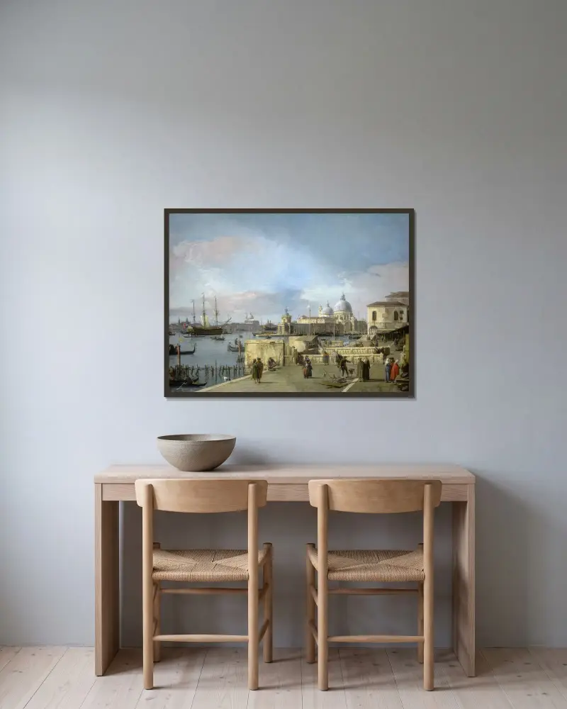 Ingången till Canal Grande från Molo, Venedig av Canaletto inramad på en vägg