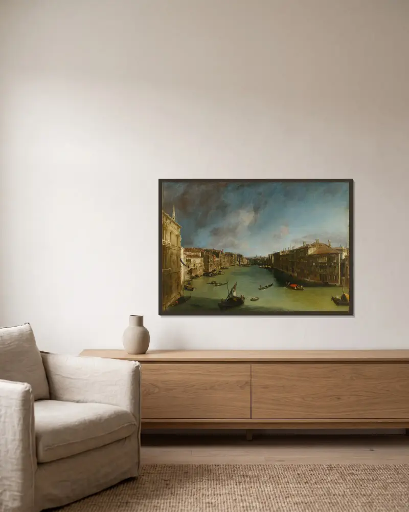 Canal Grande från Palazzo Balbi mot Rialto av Canaletto inramad på en vägg