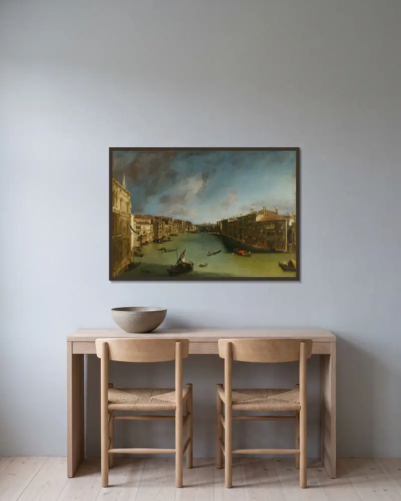 Canal Grande från Palazzo Balbi mot Rialto av Canaletto inramad på en vägg