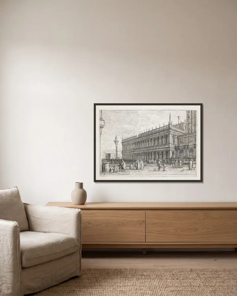Biblioteket i Venedig, Canaletto w ramie na ścianie
