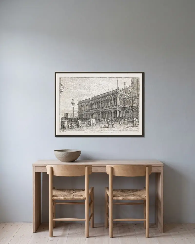 Biblioteket i Venedig, Canaletto w ramie na ścianie
