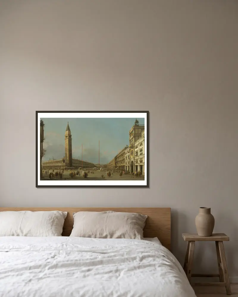 Piazza San Marco sedd mot söder och väster av Canaletto inramad på en vägg