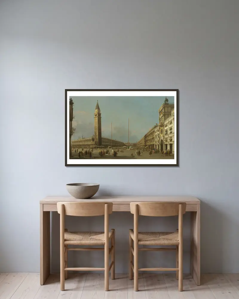 Piazza San Marco sedd mot söder och väster av Canaletto inramad på en vägg