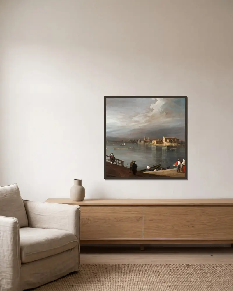 San Cristoforo, San Michele och Murano från Fondamenta Nuove, Venedig av Canaletto inramad på en vägg
