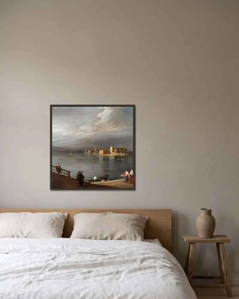 San Cristoforo, San Michele och Murano från Fondamenta Nuove, Venedig av Canaletto inramad på en vägg