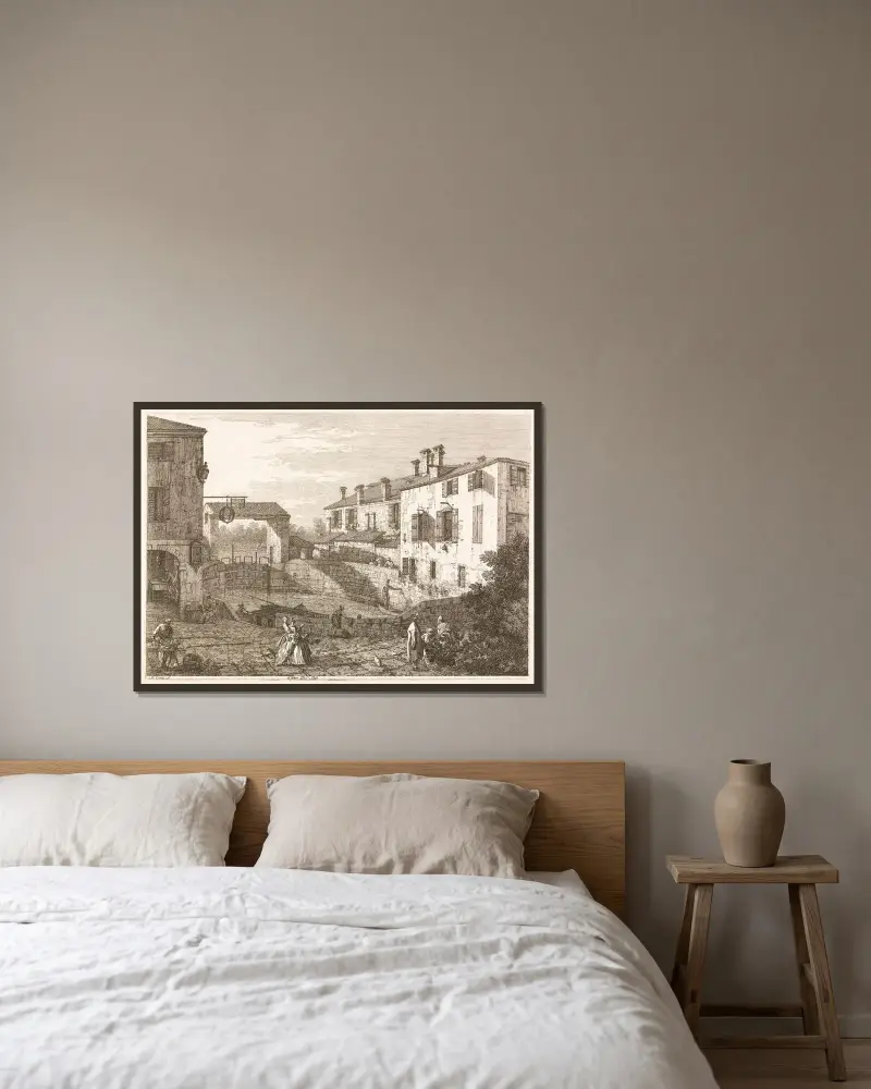 Slussen vid Dolo av Canaletto inramad på en vägg