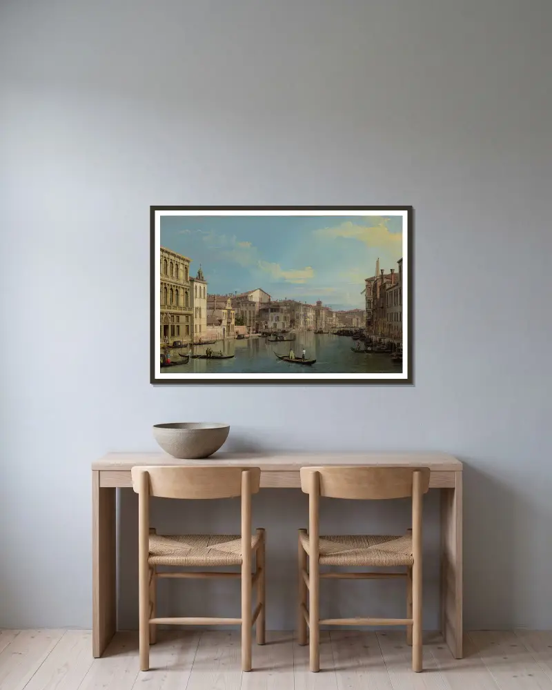 Stora kanalen i Venedig från Palazzo Flangini till Campo San Marcuola av Canaletto inramad på en vägg