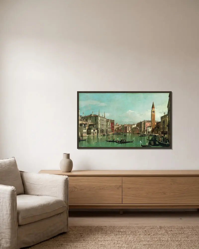 Canal Grande i Venedig, mot sydost, med Campo della Carità till höger av Canaletto inramad på en vägg