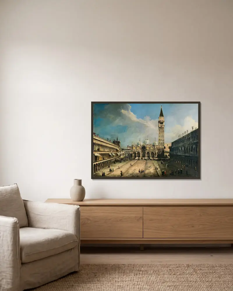 Der Markusplatz in Venedig, 1723 von Canaletto gerahmt an einer Wand