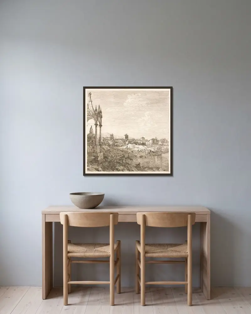 En biskops gravmonument av Canaletto inramad på en vägg