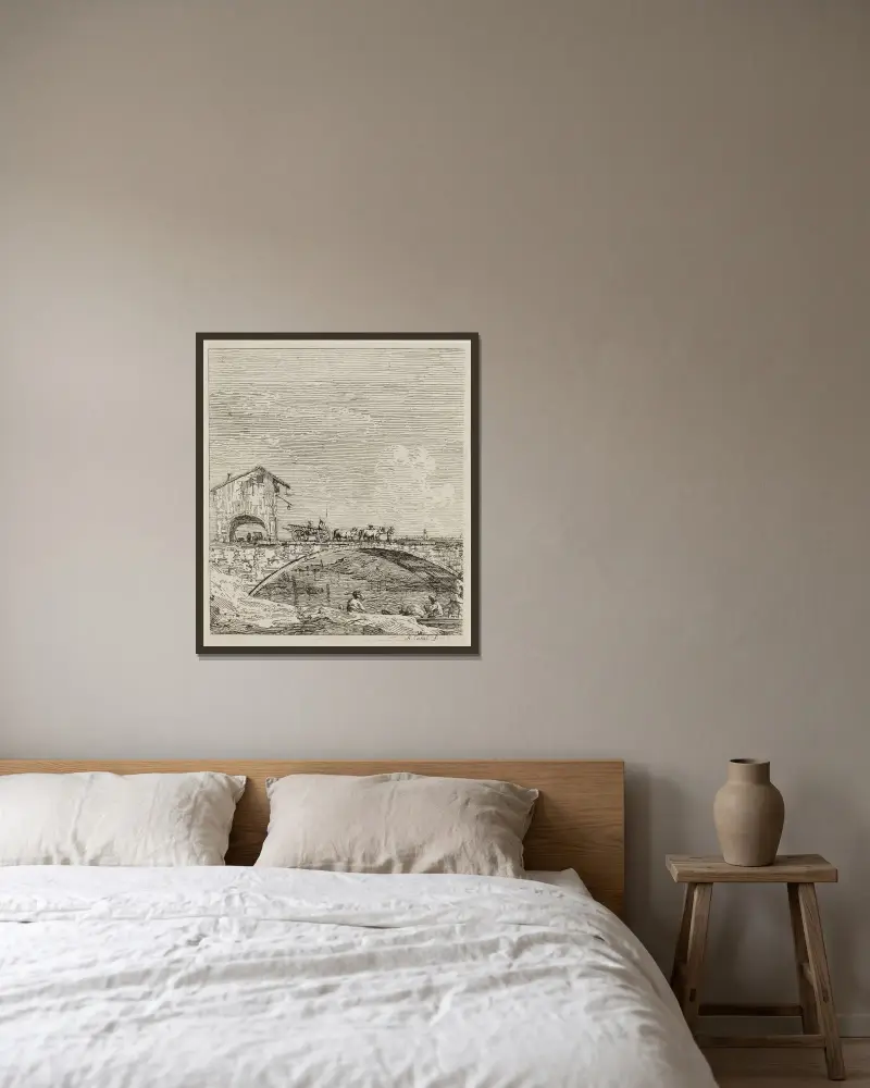 Vagnen som passerar över en bro, ur Vedute av Canaletto inramad på en vägg