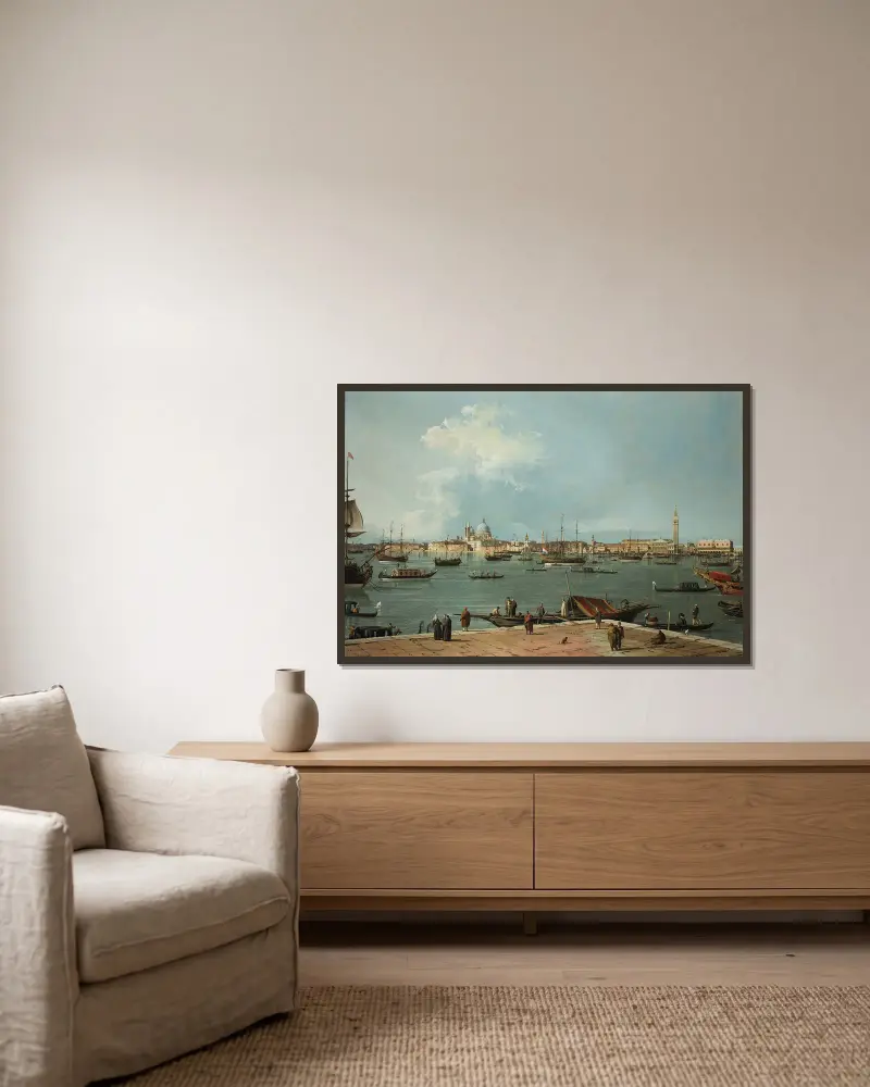 Venedig, Bacino di San Marco från San Giorgio Maggiore av Canaletto inramad på en vägg