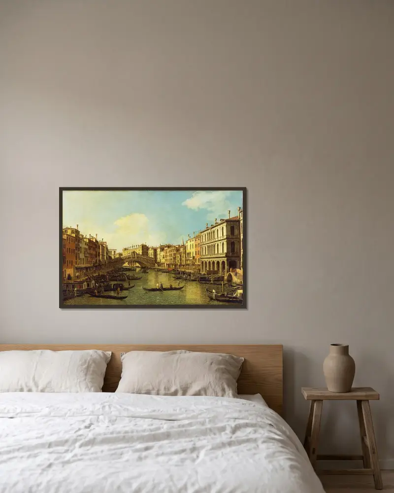 Venedig, Canal Grande från Palazzo Dolfin-Manin till Rialtobron av Canaletto inramad på en vägg