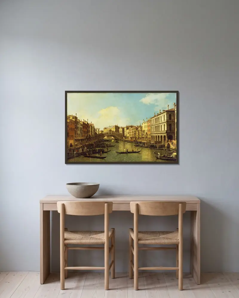 Venedig, Canal Grande från Palazzo Dolfin-Manin till Rialtobron av Canaletto inramad på en vägg