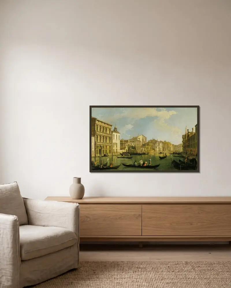 Venedig, Canal Grande från Palazzo Flangini till San Marcuola av Canaletto inramad på en vägg